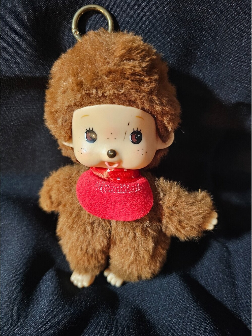 Sekiguchi Monchhichi Boy Monkey Plushie Doll Keychain 5.5" Red Bib No Bottle Toy